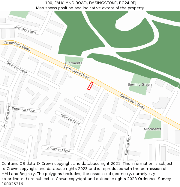 100, FALKLAND ROAD, BASINGSTOKE, RG24 9PJ: Location map and indicative extent of plot