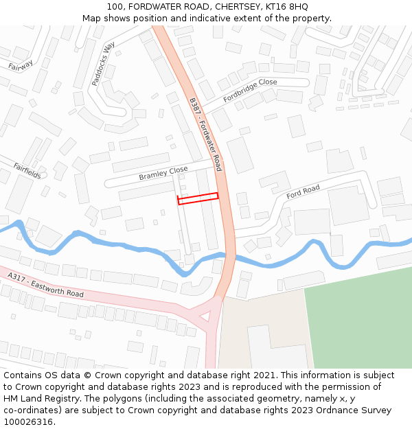 100, FORDWATER ROAD, CHERTSEY, KT16 8HQ: Location map and indicative extent of plot