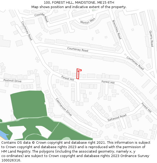 100, FOREST HILL, MAIDSTONE, ME15 6TH: Location map and indicative extent of plot