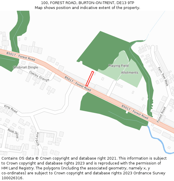 100, FOREST ROAD, BURTON-ON-TRENT, DE13 9TP: Location map and indicative extent of plot