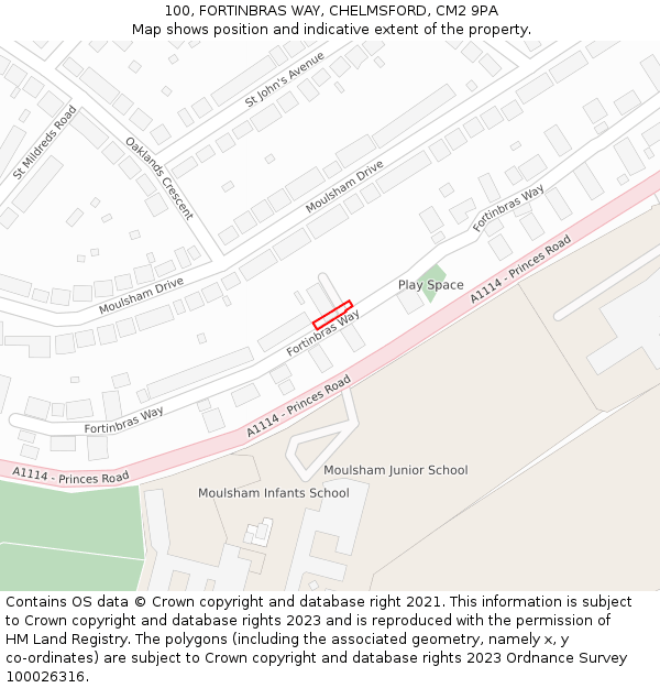 100, FORTINBRAS WAY, CHELMSFORD, CM2 9PA: Location map and indicative extent of plot