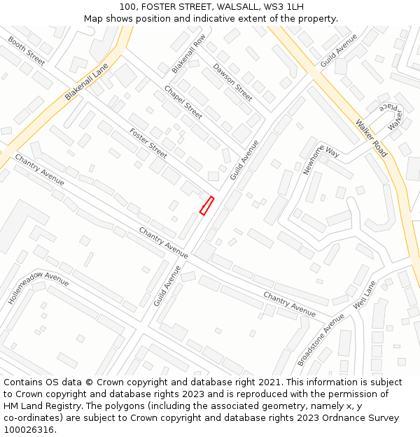 100, FOSTER STREET, WALSALL, WS3 1LH: Location map and indicative extent of plot