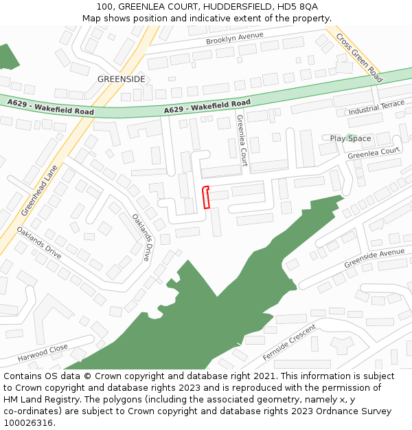 100, GREENLEA COURT, HUDDERSFIELD, HD5 8QA: Location map and indicative extent of plot