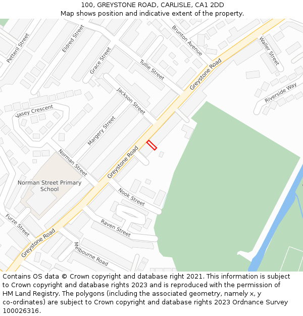 100, GREYSTONE ROAD, CARLISLE, CA1 2DD: Location map and indicative extent of plot
