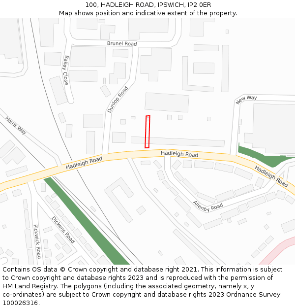 100, HADLEIGH ROAD, IPSWICH, IP2 0ER: Location map and indicative extent of plot