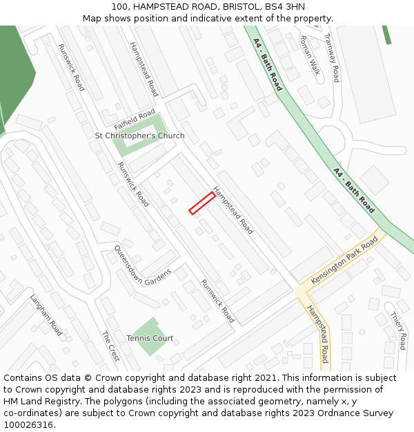 100, HAMPSTEAD ROAD, BRISTOL, BS4 3HN: Location map and indicative extent of plot