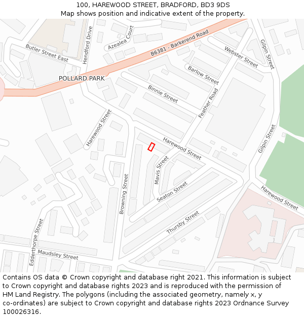 100, HAREWOOD STREET, BRADFORD, BD3 9DS: Location map and indicative extent of plot