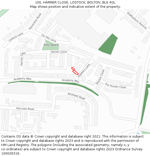 100, HARRIER CLOSE, LOSTOCK, BOLTON, BL6 4GL: Location map and indicative extent of plot
