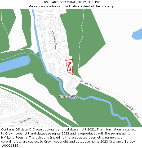 100, HARTFORD DRIVE, BURY, BL8 1WE: Location map and indicative extent of plot