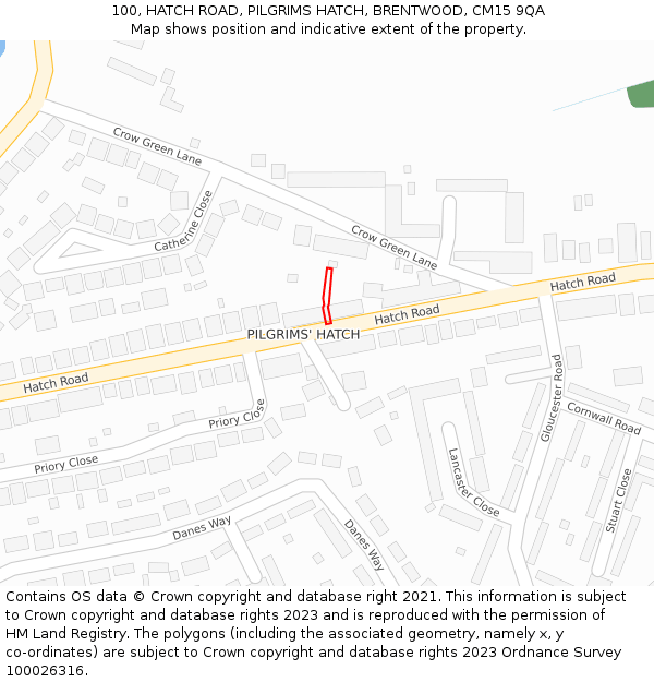 100, HATCH ROAD, PILGRIMS HATCH, BRENTWOOD, CM15 9QA: Location map and indicative extent of plot