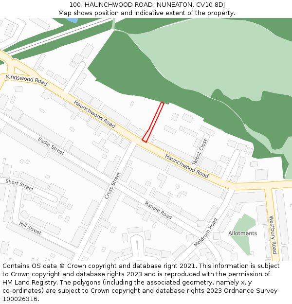 100, HAUNCHWOOD ROAD, NUNEATON, CV10 8DJ: Location map and indicative extent of plot