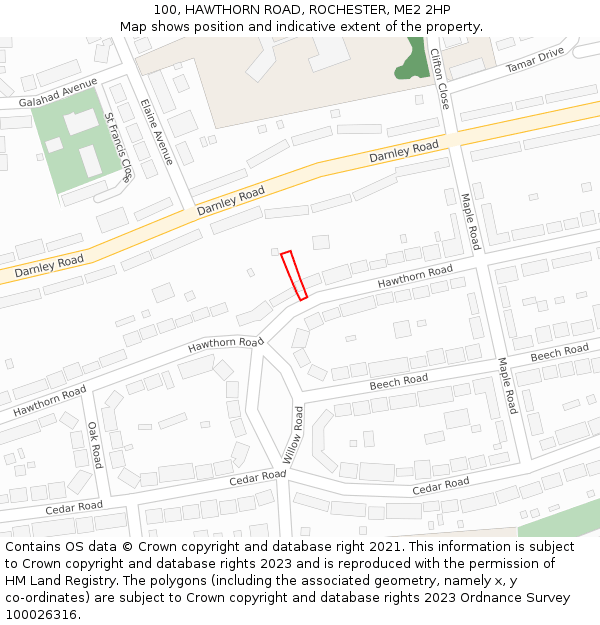 100, HAWTHORN ROAD, ROCHESTER, ME2 2HP: Location map and indicative extent of plot