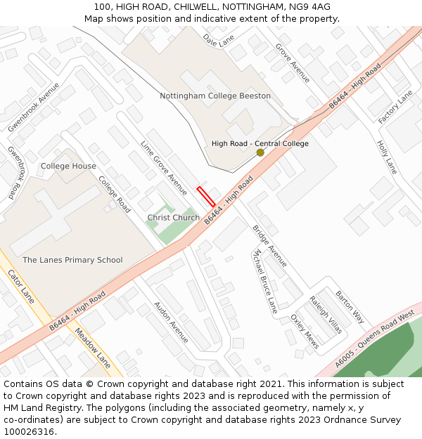 100, HIGH ROAD, CHILWELL, NOTTINGHAM, NG9 4AG: Location map and indicative extent of plot