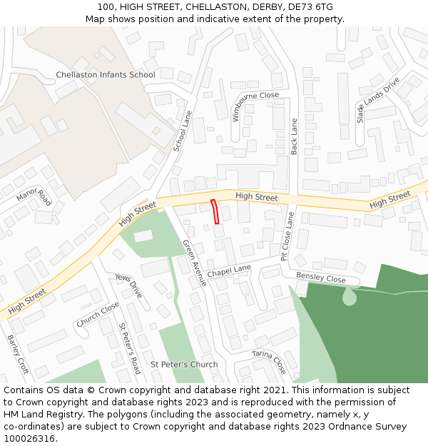 100, HIGH STREET, CHELLASTON, DERBY, DE73 6TG: Location map and indicative extent of plot