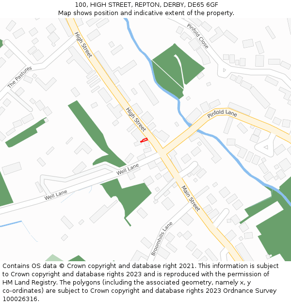 100, HIGH STREET, REPTON, DERBY, DE65 6GF: Location map and indicative extent of plot
