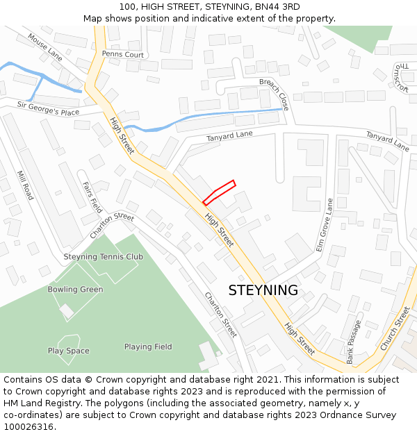 100, HIGH STREET, STEYNING, BN44 3RD: Location map and indicative extent of plot