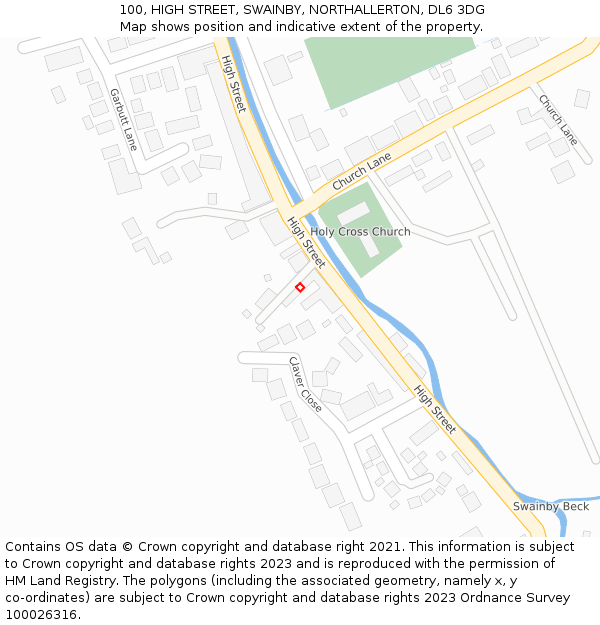 100, HIGH STREET, SWAINBY, NORTHALLERTON, DL6 3DG: Location map and indicative extent of plot
