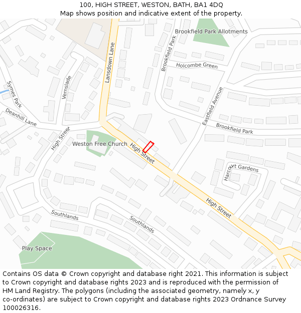 100, HIGH STREET, WESTON, BATH, BA1 4DQ: Location map and indicative extent of plot