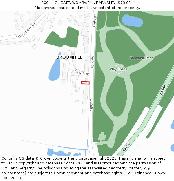 100, HIGHGATE, WOMBWELL, BARNSLEY, S73 0FH: Location map and indicative extent of plot