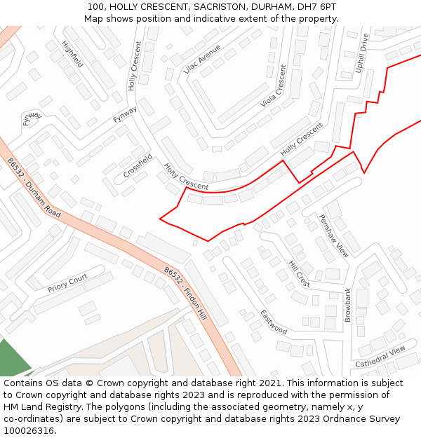 100, HOLLY CRESCENT, SACRISTON, DURHAM, DH7 6PT: Location map and indicative extent of plot