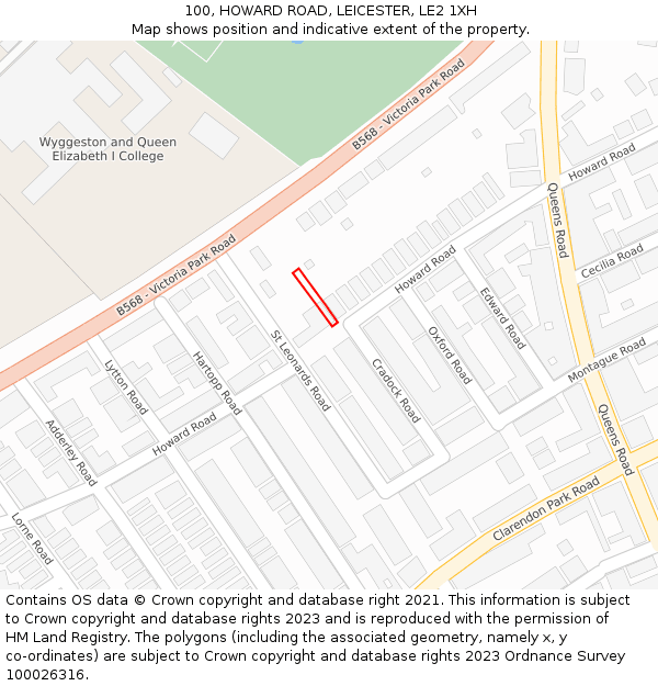100, HOWARD ROAD, LEICESTER, LE2 1XH: Location map and indicative extent of plot