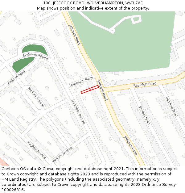 100, JEFFCOCK ROAD, WOLVERHAMPTON, WV3 7AF: Location map and indicative extent of plot