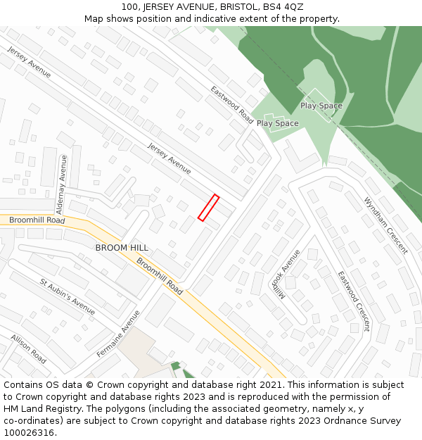 100, JERSEY AVENUE, BRISTOL, BS4 4QZ: Location map and indicative extent of plot
