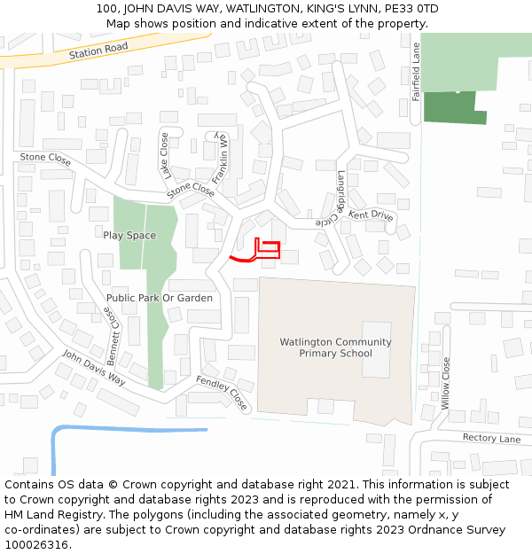 100, JOHN DAVIS WAY, WATLINGTON, KING'S LYNN, PE33 0TD: Location map and indicative extent of plot