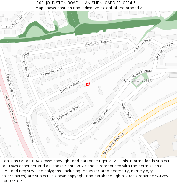 100, JOHNSTON ROAD, LLANISHEN, CARDIFF, CF14 5HH: Location map and indicative extent of plot