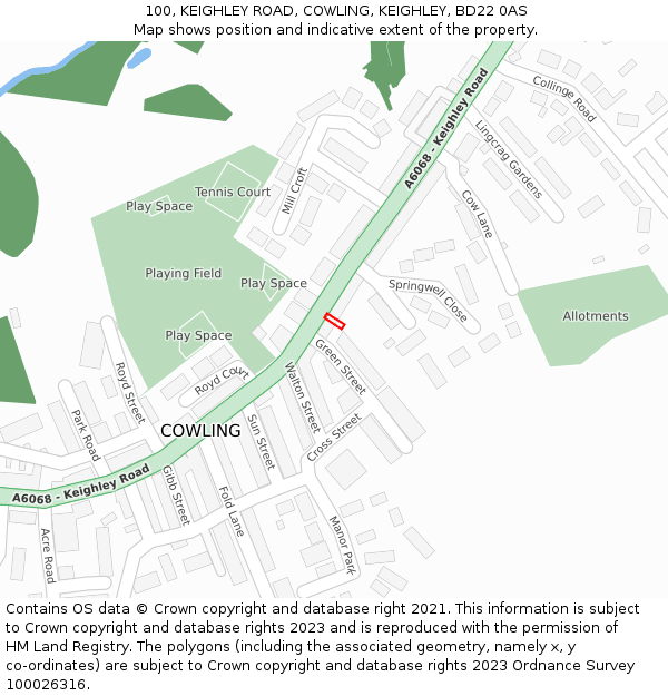 100, KEIGHLEY ROAD, COWLING, KEIGHLEY, BD22 0AS: Location map and indicative extent of plot