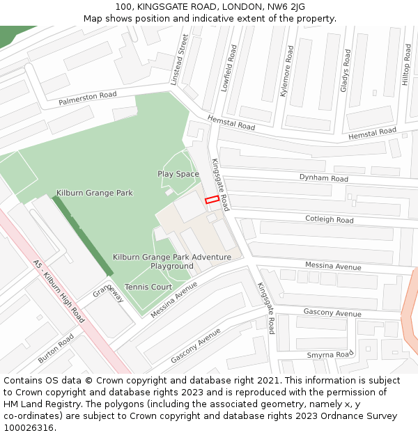 100, KINGSGATE ROAD, LONDON, NW6 2JG: Location map and indicative extent of plot