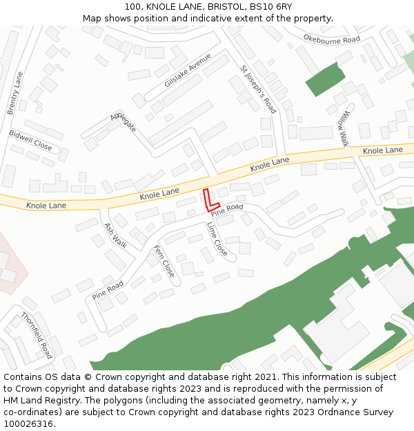 100, KNOLE LANE, BRISTOL, BS10 6RY: Location map and indicative extent of plot