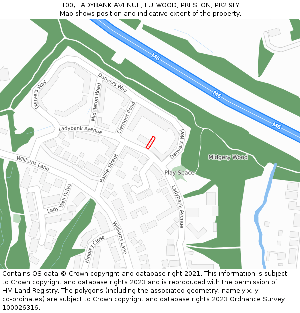 100, LADYBANK AVENUE, FULWOOD, PRESTON, PR2 9LY: Location map and indicative extent of plot