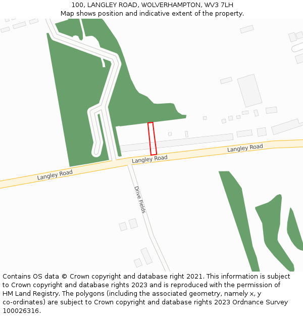 100, LANGLEY ROAD, WOLVERHAMPTON, WV3 7LH: Location map and indicative extent of plot