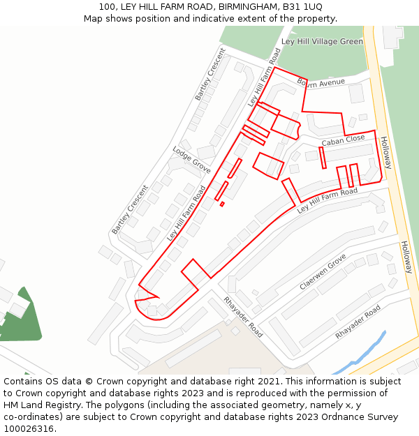 100, LEY HILL FARM ROAD, BIRMINGHAM, B31 1UQ: Location map and indicative extent of plot