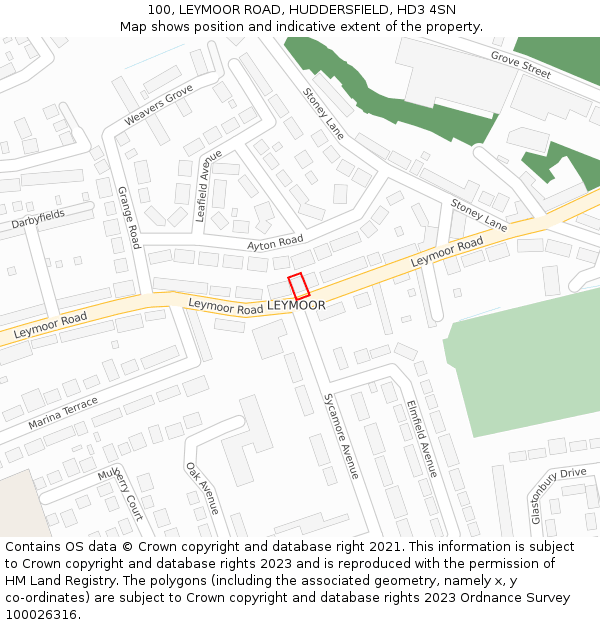 100, LEYMOOR ROAD, HUDDERSFIELD, HD3 4SN: Location map and indicative extent of plot