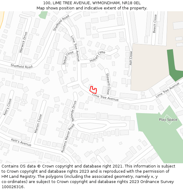 100, LIME TREE AVENUE, WYMONDHAM, NR18 0EL: Location map and indicative extent of plot