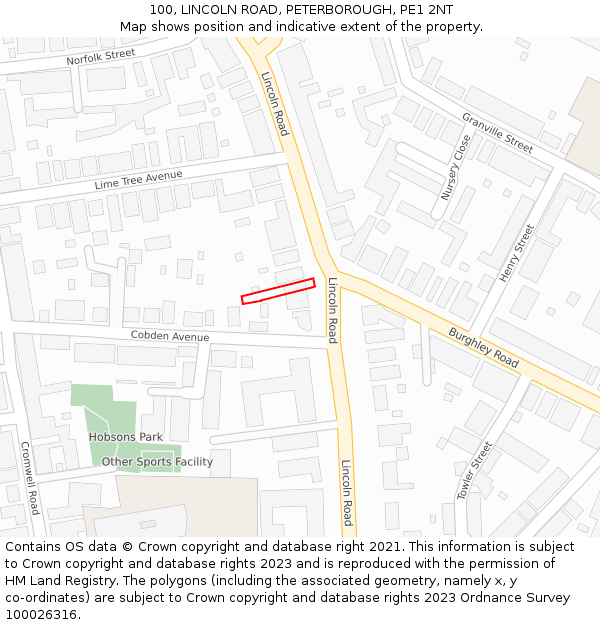 100, LINCOLN ROAD, PETERBOROUGH, PE1 2NT: Location map and indicative extent of plot