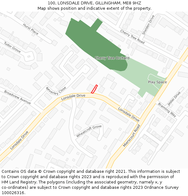 100, LONSDALE DRIVE, GILLINGHAM, ME8 9HZ: Location map and indicative extent of plot