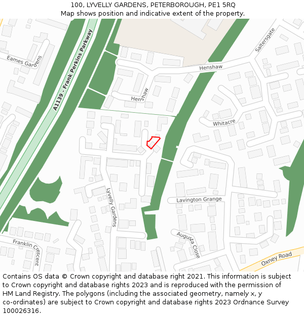 100, LYVELLY GARDENS, PETERBOROUGH, PE1 5RQ: Location map and indicative extent of plot