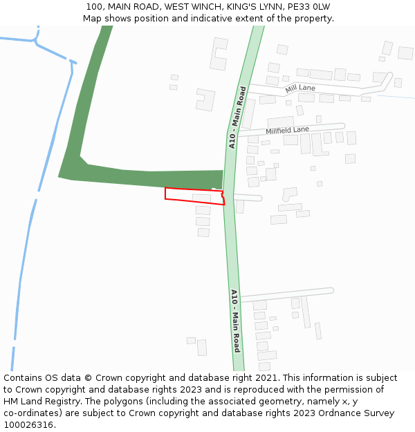 100, MAIN ROAD, WEST WINCH, KING'S LYNN, PE33 0LW: Location map and indicative extent of plot
