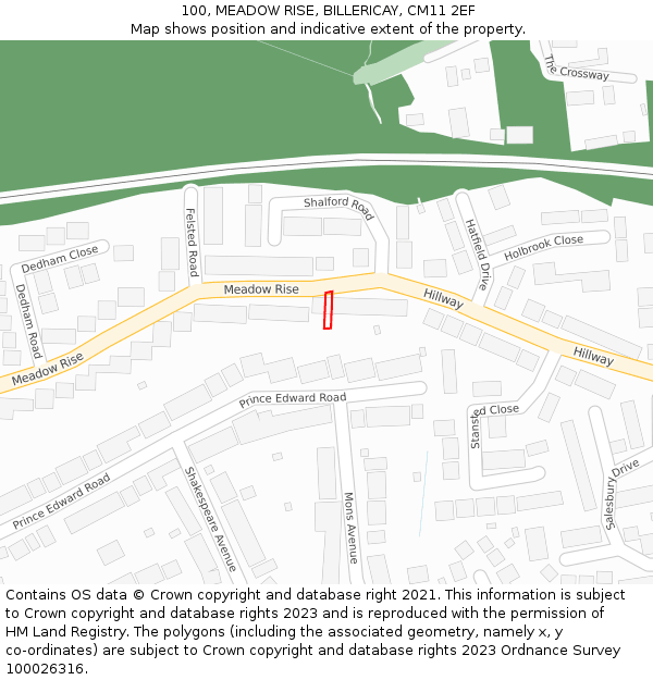 100, MEADOW RISE, BILLERICAY, CM11 2EF: Location map and indicative extent of plot