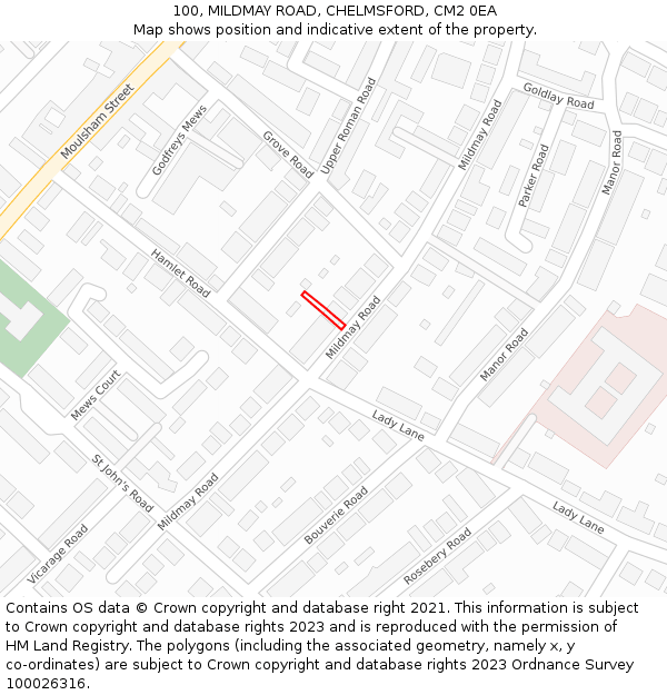 100, MILDMAY ROAD, CHELMSFORD, CM2 0EA: Location map and indicative extent of plot