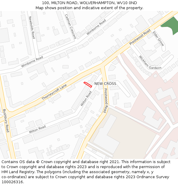 100, MILTON ROAD, WOLVERHAMPTON, WV10 0ND: Location map and indicative extent of plot