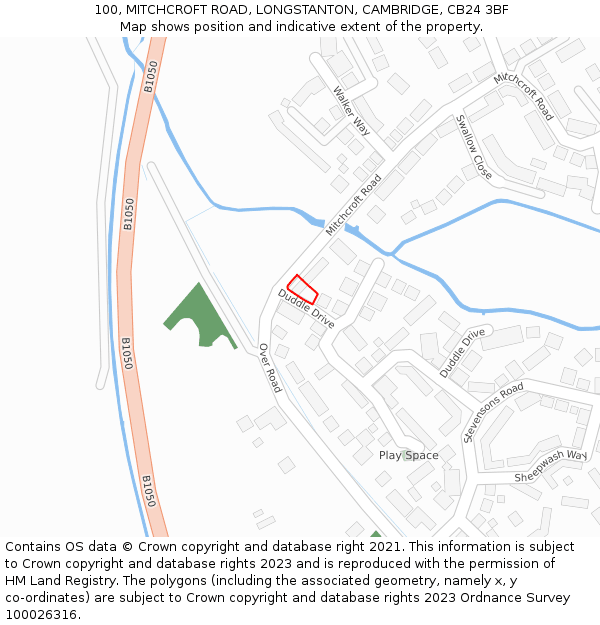 100, MITCHCROFT ROAD, LONGSTANTON, CAMBRIDGE, CB24 3BF: Location map and indicative extent of plot