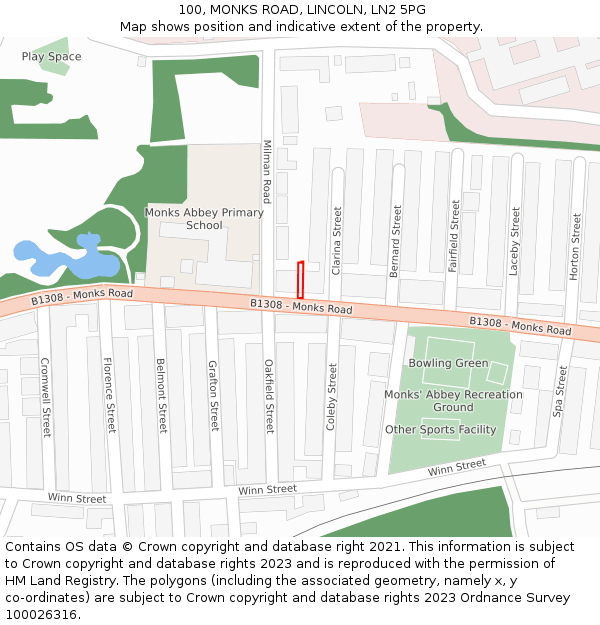100, MONKS ROAD, LINCOLN, LN2 5PG: Location map and indicative extent of plot