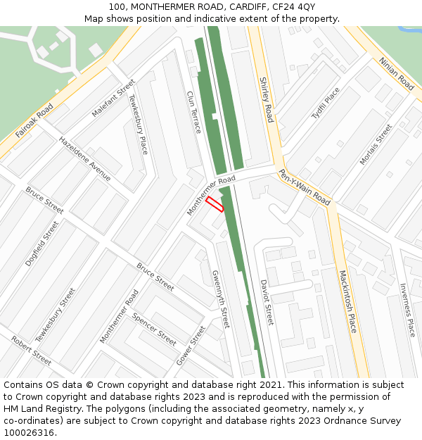 100, MONTHERMER ROAD, CARDIFF, CF24 4QY: Location map and indicative extent of plot