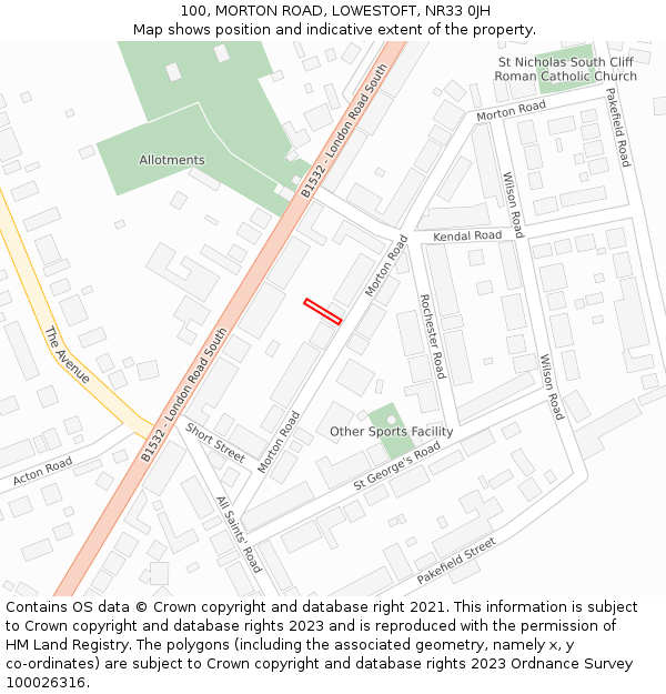 100, MORTON ROAD, LOWESTOFT, NR33 0JH: Location map and indicative extent of plot