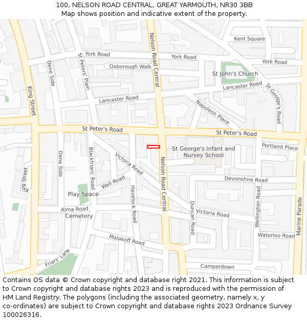 100, NELSON ROAD CENTRAL, GREAT YARMOUTH, NR30 3BB: Location map and indicative extent of plot