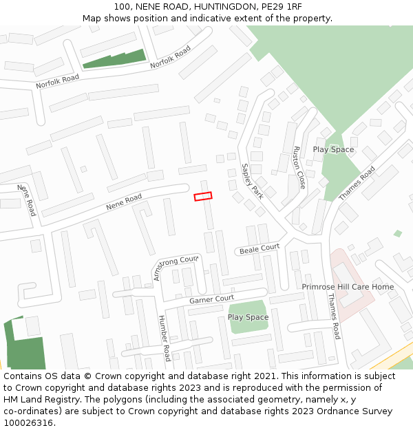 100, NENE ROAD, HUNTINGDON, PE29 1RF: Location map and indicative extent of plot